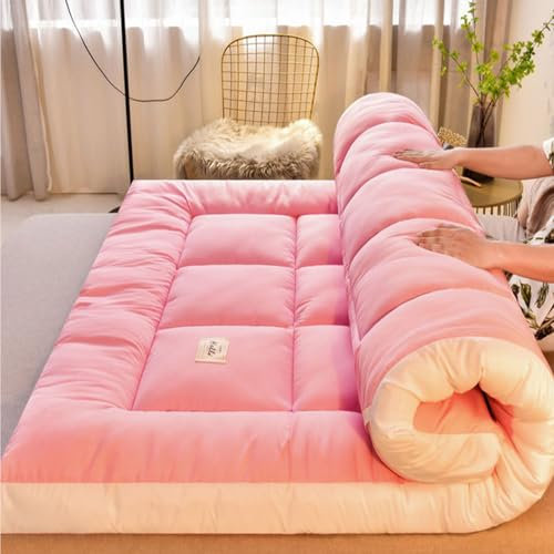 TFDRSEXVD Matelas futon rembourré, Matelas de Sol Japonais matelassé, épais, Pliable, Respirant, pour canapé de Camping,Rose,200x220cm