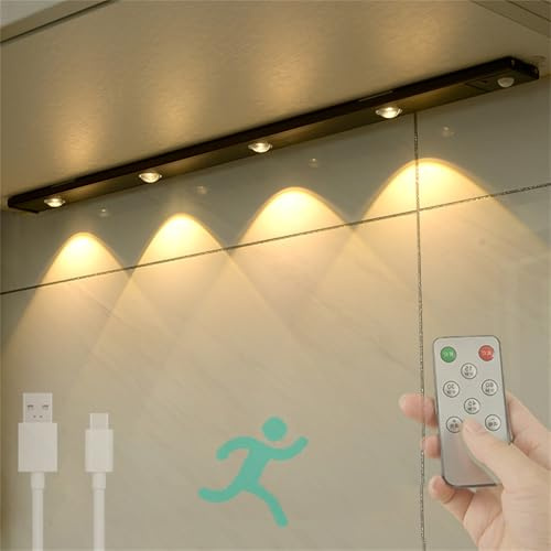 GZZBMY Unterbauleuchte Küche LED mit Bewegungsmelder Wandleuchte mit Fernbedienung USB Aufladbar Schrankbeleuchtung Küche Wandlampen Kleiderschrank Treppe Keller 3 Lichtmodi (80cm)