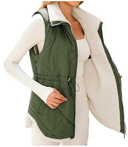 Akgukrseh Hooded Gilets For Women UK Womens Quilted Padded Long Sleeveless Jacket Fleece Gilet Lightweight With Pockets Plus Size Waistcoats Jackets Coat Ladies Gilet Size 18 Body Warmers For A Woman
