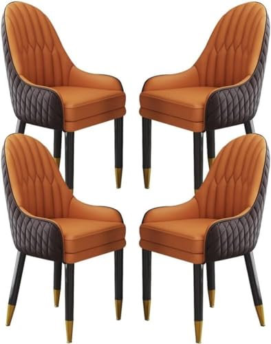 Moderne Esszimmerstühle, 4er-Set, für Küche, Wohnzimmer, Schlafzimmer, Mikrofaser-Leder, Polsterstühle mit Massivholzbeinen, Lounge-Thekenstühle für Balkon, Sofa, Kaffee- und Orange-Farbkombination