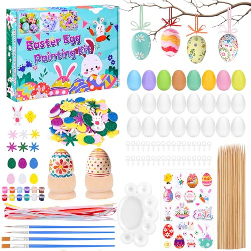 Yotako Ostereier Plastik 24 Ostereier zum Aufhängen DIY Osterei Handwerk Dekorationen 12 Farbpigment Aufkleber 2 Eierhalter für Osterdekoration 2026