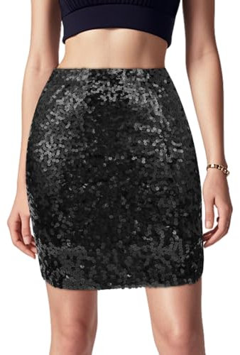 Aolso Glitzer Rock Pailletten, Pailettenrock Für Damen Glitzer Rock Kurz Damen Sexy Midi Skirt Hüftrock mit Elastische Taille Party Rave für Fasching Karneval Party Festival(Schwarz-L)