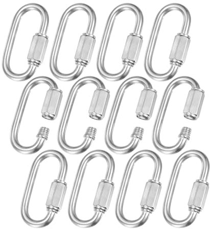 M METERXITY 12-Pack Quick Chain Link Connector, M5 3/16 304 Stainless Steel D-Shape Locking Repair Chain Links for Swing/Camping/Hiking/Backpack, Twist Key Ring Screw Chain Link [Silver]