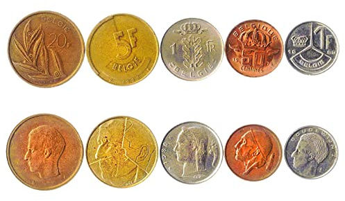 Belgium 5 Mixed Coins | 50 Centimes to 50 Francs | Belgium Currency Since 1948
