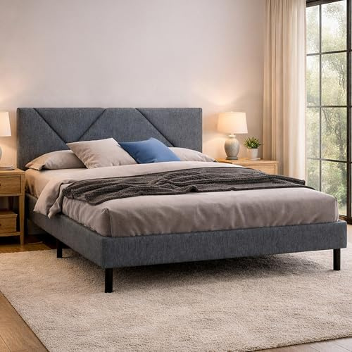 Dmora Doppelbett Tirino Grau gepolstert, Lattenrost inkl.