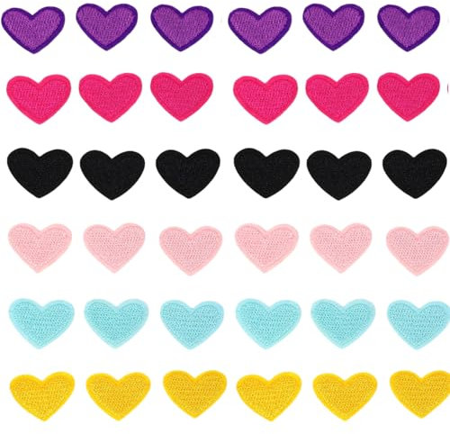 60 Stück Stoffherzen zum Aufbügeln, große 24 × 19 mm Herzen in leuchtenden Farben, perfekt für kreative Bastelprojekte und personalisierte Textilien