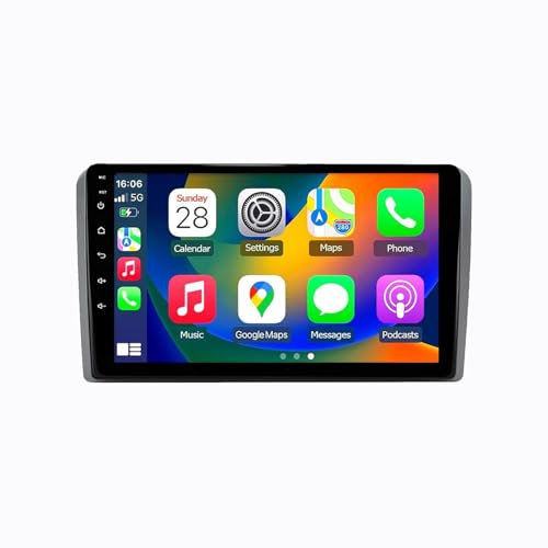 Android 13 2 DIN Pantalla Táctil Radio 9 Coche Pantalla para Audi A3 8P S3 RS3 Sportback 2003-2012 con Enlace Espejo/Navegación GPS/Radio FM/BT/Mandos Volante/Reproductor Multimedia(2+32G)