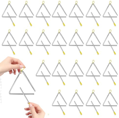 LECEHIVO 24 Pcs 6 Inch Steel Triangle Instrument with Striker Hand Percussion Triangle Instruments Rhythm Musical Percussion Instrument for Adults