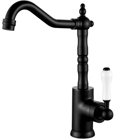 Rubinetto da bagno nero rétro, rubinetto alto per lavabo da bagno/cucina, miscelatore monocomando, altezza 280 mm (nero opaco, ottone)