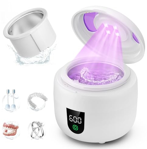 Nuova macchina pulitore ad ultrasuoni con serbatoio interno rimovibile per allineatori, paradenti, gioielli - capacità 180 ml, pulitore a ultrasuoni 45kHz, 3 modalità, timer digitale, pausa