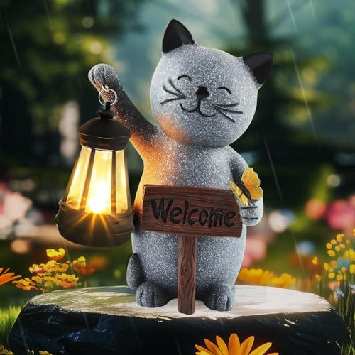 Umllpet Solarleuchte Katze, Katze Gartenfiguren für Außen mit Solar Laterne, Lustig Wasserdicht Solarlampe Figur Gartendeko für Draußen Garten Balkon Hof, Geburtstagsgeschenk für Frauen Weihnachten
