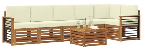 vidaXL Sofagarnituren 7 pcs Natur und Creme Massivholz Akazie, Moderne Garten-Sofagarnituren, robuste Loungemöbel, Akazienmodule für entspanntes Chillen im Freien