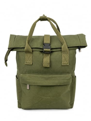 Roll Top Canvas Laptop Backpack 13-15 Inch | Waterproof resistant Work, School & Travel Bag with Padded Laptop Sleeve, Multi-Pocket Organiser, Army Green