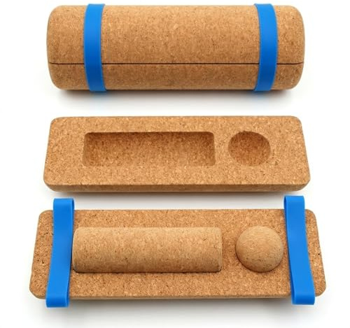 VELAJA Balance Board in Sughero, Set 4 in 1 con Rullo Massaggio, Pallina da Massaggio e Fascia Resistenza, Rinforzo Piedi, Pedana Fitness per Equilibrio, Stabilità, Blocchi Yoga, Riabilitazione