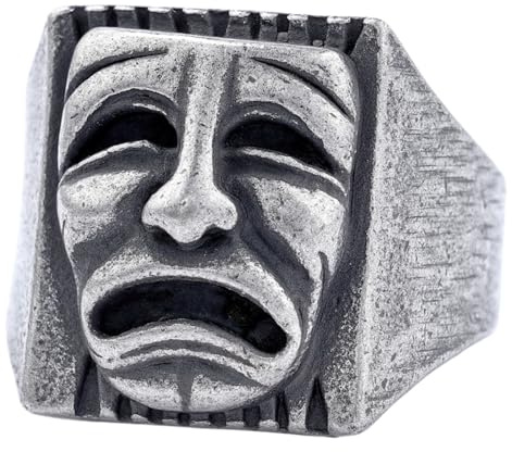 keigtuxh Siegelring für Herren, Vintage-Stil, Theatermaske, Edelstahl, Comedy, Tragödie, Punk, Retro, Statement-Schmuck, Geschenk