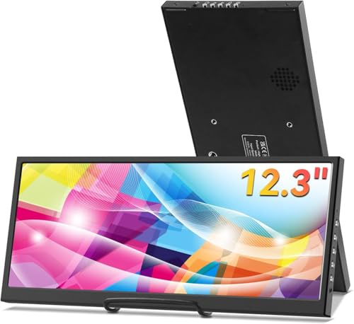 Prechen Tragbarer Sekundärer 12,3-Zoll-Monitor mit HDMI und USB-C | 1920x720 IPS-Stretched-Bar-LCD, Reisebildschirm für Laptop-Computer – geeignet für Aida64-Überwachung von GPU, CPU und RAM