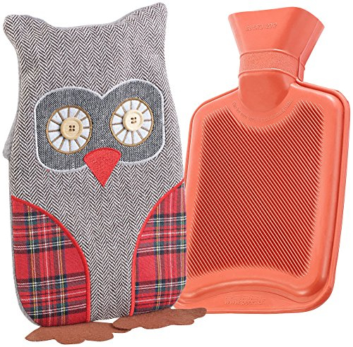infactory Plüschtier Wärmflasche: Kinder-Wärmflasche mit Eulen-Bezug, 1 Liter (Kinderwärmflasche, mit Kuschelbezug, Waschmaschine)