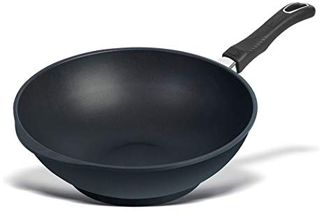 Original Gundel GUSS-WOK INDUKTION, Ø 30 cm, Höhe 10 cm, Rühr-Pfanne PFOA-frei, Akku-Therm Boden – fester Stiel