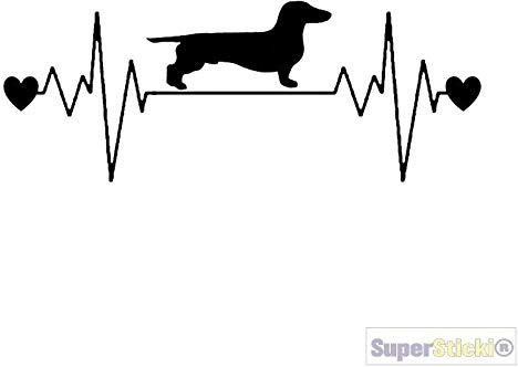 SUPERSTICKI Herzschlag Dackel ca 20cm Auto Aufkleber Bike Motorrad Fun Tuning Decal aus Hochleistungsfolie Aufkleber Autoaufkleber Tuningaufkleber Hochleistungsfolie für alle glatten Flächen