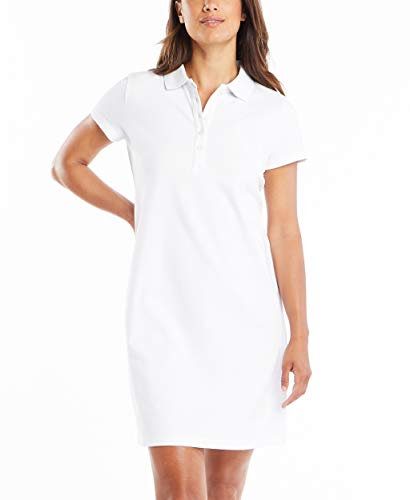Nautica Robe Polo Classique à Manches Courtes en Coton Extensible décontractée, Blanc Brillant, XXL Femme