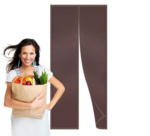 Isolant Thermique Isolation Porte 185x220cm, Isolation Thermique Magnétique Porte, Automatiquement fermé Pliable Facile à Installer Accès Facile, pour Le Salon/Porte Patio - Marron