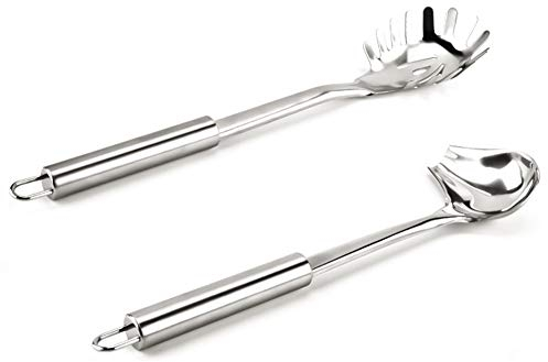 YFOX I cucchiai per Spaghetti e cucchiai per Salsa innovativi Sono Realizzati in Acciaio Inossidabile e Sono Un Ottimo Strumento da Cucina. Cucchiaio per Spaghetti, Argento.