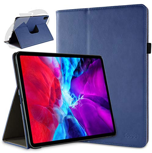 doupi Rotatif Housse pour iPad Pro 12,9 Pouces 2020, 2021, Deluxe 360 Degrés Smart Coque de Protection Simili Cuir Coque Cover et Case, Bleu