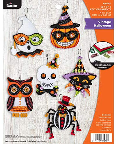Bucilla 89276E Filz-Applikations-Ornament-Set, Vintage, Halloween, 6 Stück