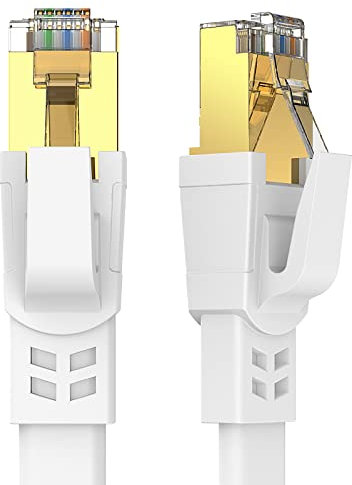 Qiuean Câble Ethernet 10M, Cat 8 RJ45 Cable Haute Vitesse Réseau, 40Gbps 2000MHz Plat Patch Câble STP LAN Câble Réseau Internet Double Blindage Compatible avec Routeur Modem Switch