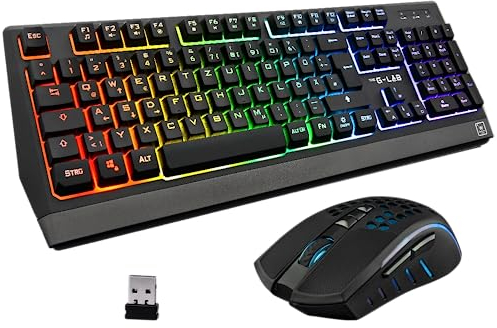 THE G-LAB Combo TUNGSTEN – Tastatur- und Maus-Set mit Hintergrundbeleuchtung - QWERTZ Wireless-Gaming-Tastatur + 2400 DPI Wireless-Gaming-Maus für PC/PS4/PS5/Xbox One/Xbox Series X/S - Neu