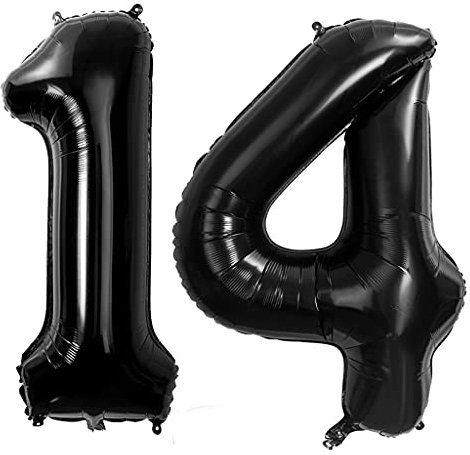 40 Zoll Luftballons Zahle 14 jahre Geburtstag deko Schwarz XXL 100cm Zahlenballon 14 Schwarz Nummer Riesen Folienballon 14 BallonZahl 14 Heliumballon Luftballons 14 Geburtstag Deko Mädchen Junge (14)