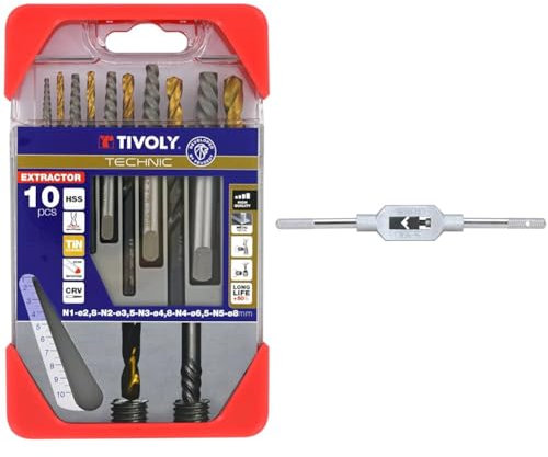 Tivoly 11901170052 Coffret Clipster Forets avec Extracteur pour extraire les goujons/vis cassées, Gris, Set de 10 Pièces & KS Tools 331.0013 Tourne à gauche M3 -M12