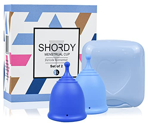 SHORDY Menstrual Cups, Set of 2 (Small + Large) with Box, Soft & Flexible, Copa Menstrual Kit for Women | Up to 12 Hours of Comfort, Eco-Friendly & Safer Alternative to Pads & Tampons (Blue)