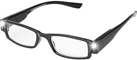 UltraByEasyPeasyStore Ultra Schwarz 2.00 LED-Lesebrille für Erwachsene Nachtbeleuchtung, Herren-Damen, Presbyopie, Dioptrien mit Lichtern Power-Dioptrienstärke, Vergrößerungslinsen