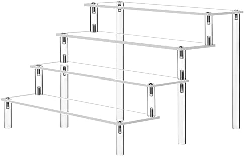 Acrylic Riser Clear Display Risers Stand Cologne Organizer Acrylic Shelves 4 Tier Shelf for Amiibo Funko Figures Toys Cupcake Food Desserts Perfume Collection Cosmetic Jewelry Makeup Product(1 PACK)