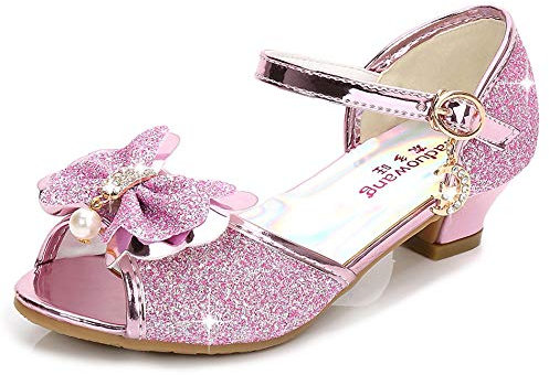 New front YONIER Scarpe con Tacco Ragazza Ballerine Bambina Cerimonia Festa Lustrino Nozze Scarpe da Principessa Eleganti Piatto Singole Ballerina Bimba Cristallo Bling Sandali,Rosa,37