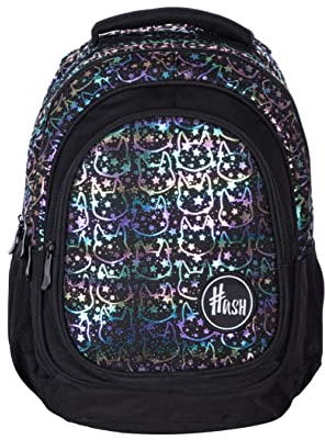 HASH Holo Effect Neon Kitty AB330 Backpack, black, standard size, Casual