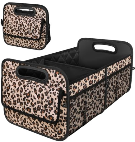 Deosk Car Trunk Organzier for suv,Car Organziers and Storage with 6 Big Pocket for Women/Men 50L Waterproof Polyester Trunk Organzier for Minivan/Truck(Medium,Leopard print)