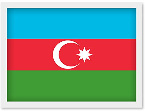 Artery8 Azerbaijan National Flag Patriotic Vexillology World Flags Country Region Poster Artwork Framed Wall Art Print A4