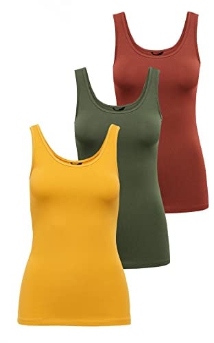 ONLY Damen Onllive Love Tank TOP 3-Pack, Kalamata/GOLDEN Yellow/Burnt, L
