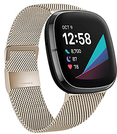 Moydolo Kompatibel mit Fitbit Versa 4/Sense 2 Armband - Edelstahl Metall Ersatzband für Damen und Herren