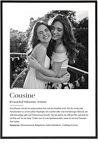 HEI Print Cousine Geschenk zum Geburtstag - Geburtstagsgeschenk für die beste Freundin, Lieblingsmensch, personalisiertes Poster mit Definition für Cousinen
