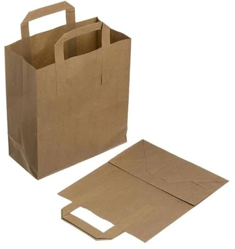 Leo 30 large Brown SOS Paper Carrier Bags with Flat Handles| L30 | Premium Quality Kraft Paper | Ideal for Food | Sandwich| Lunch Grocery | Takeaway | Party Gifts | 25x30x15cm
