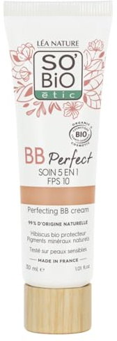 LÉA NATURE SO BiO étic| BB Crème 5 en 1 certifiée Bio - Perfect | Clair | Hydrate – Unifie – Lisse – Révèle l’éclat – Protège la peau | Hydrolat d'hibiscus bio | SPF 10 | Vegan | Made in France|30 ml