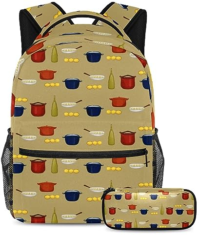 Kitchen Gadgets Backpack with Pencil Case, 2Pcs Kid Schoolbag Set for Boys Girls Teens，Travel Book Bag for Students