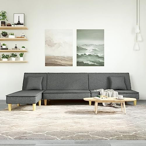 Hommdiy Sofas & Couches Schlafsofa in L-Form Dunkelgrau 255x140x70 cm Stoff