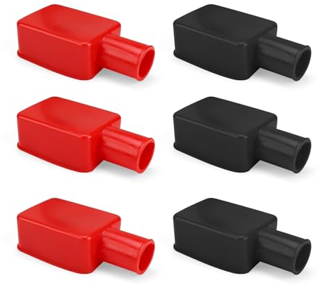 Batteriepolabdeckung, HERKINDNESS 6 Stück Gummi Batterie Polabdeckung, Positiv Negativ Batteriepol Abdeckungen, Isolierung Autobatterie Polabdeckung, für Autos, E-Bikes, Lkws