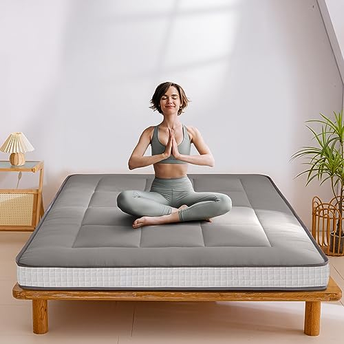 MAXYOYO Futon-Matratze, 15 cm gepolsterte japanische Bodenmatratze, extra dicke Isomatte, atmungsaktive Bodenliege, Gästebett, Autobett (Anthrazit, Einzelbett)