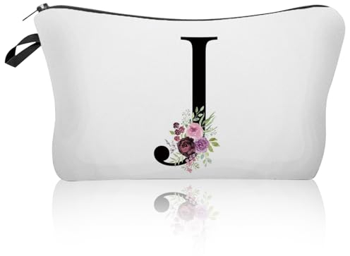 Larfraecy A-Z Personalisierte Kosmetiktasche Personalisierte Make up Tasche,Gedruckte Kosmetiktasche mit Namen Geburtstagsgeschenke für Frauen,Mütter,Beste Freundinnen und Brautjungfern (J)