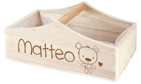 Striefchen® Pflanzkorb aus Holz als Geschenkbox zur Geburt - Motivauswahl - 2 Formen (Teddybär, 1 Griff)